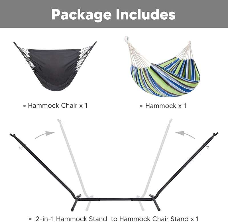 SUNCREAT 2-in-1 Convertible Backyard Fabric Hammock with Stand, Large Hammocks for Outside, Patent Pending, Light Green Stripes - Image 4