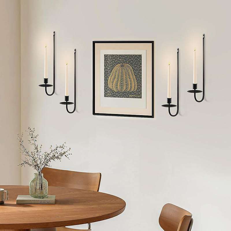 Black Candle Sconces Set of 4, Taper & Pillar Wall Candle Holder, Black Wall Decor, for Entryway, Fireplace, Stair Corner - Image 1