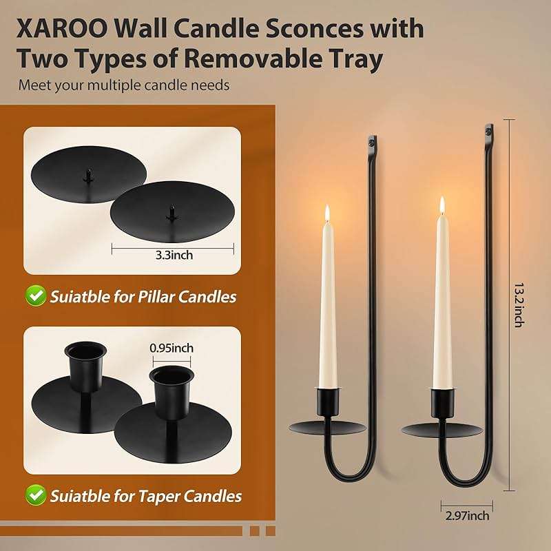 Black Candle Sconces Set of 4, Taper & Pillar Wall Candle Holder, Black Wall Decor, for Entryway, Fireplace, Stair Corner - Image 2