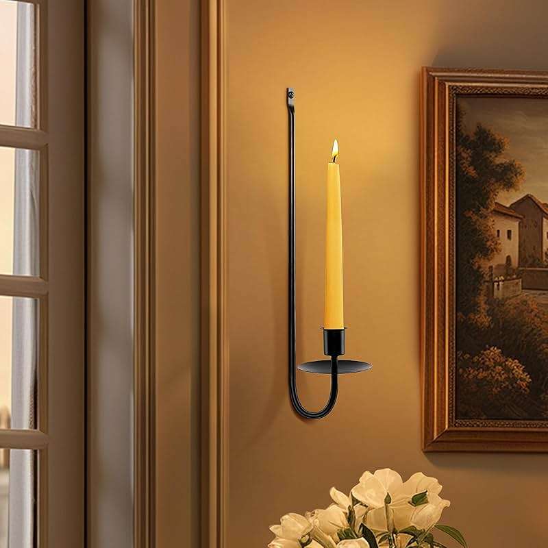 Black Candle Sconces Set of 4, Taper & Pillar Wall Candle Holder, Black Wall Decor, for Entryway, Fireplace, Stair Corner - Image 4