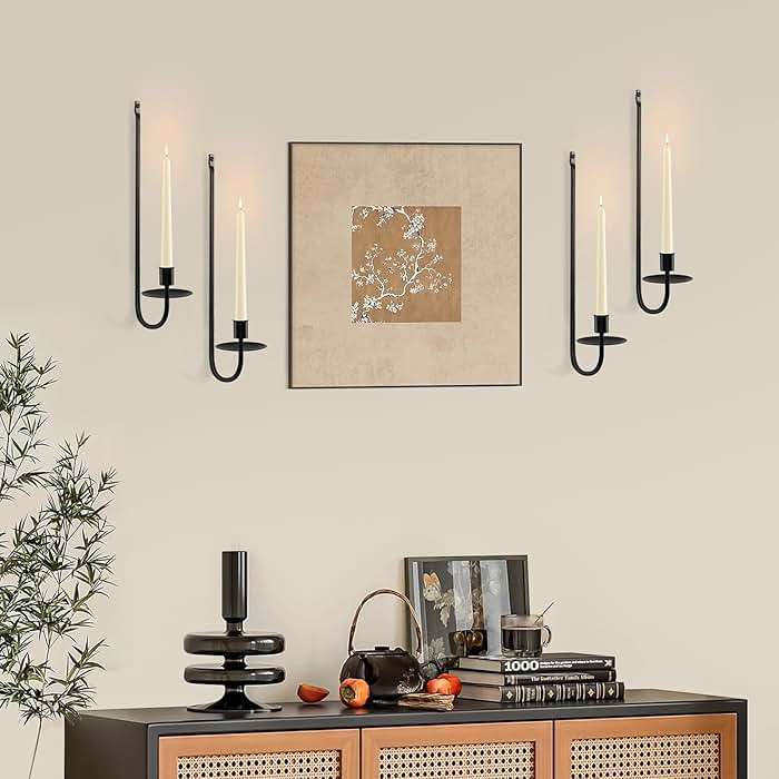 Black Candle Sconces Set of 4, Taper & Pillar Wall Candle Holder, Black Wall Decor, for Entryway, Fireplace, Stair Corner - Image 5