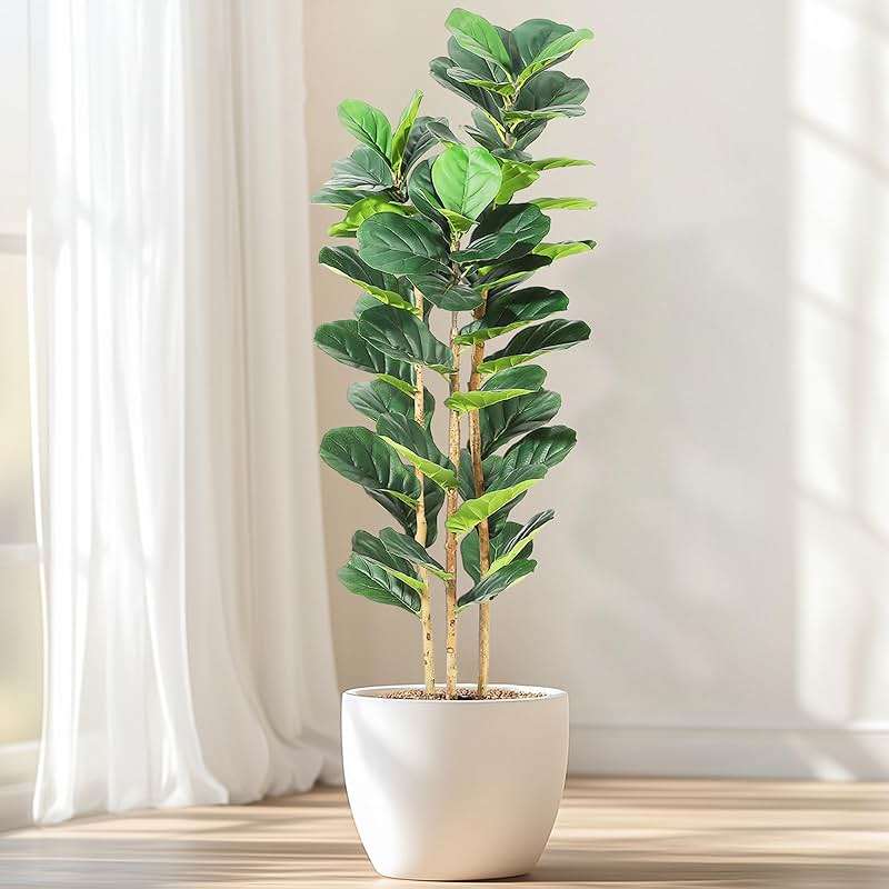 GarveeHome 5 ft Faux Fiddle Leaf Fig Tree with White Pot, Faux Trees with Artificial Plants 56 Fiddle Leaves Greenery - Lifelike Fake Tree for Home Office Store Room Decor Indoor Outdoor - Image 1