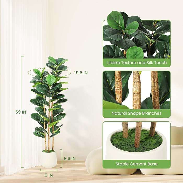 GarveeHome 5 ft Faux Fiddle Leaf Fig Tree with White Pot, Faux Trees with Artificial Plants 56 Fiddle Leaves Greenery - Lifelike Fake Tree for Home Office Store Room Decor Indoor Outdoor - Image 2