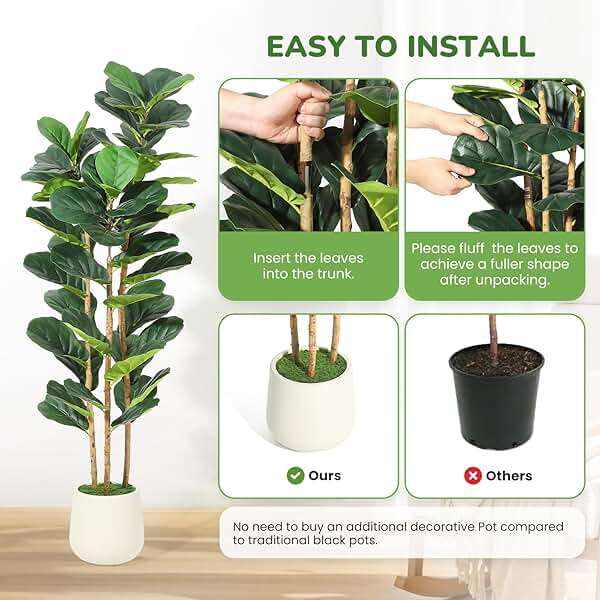 GarveeHome 5 ft Faux Fiddle Leaf Fig Tree with White Pot, Faux Trees with Artificial Plants 56 Fiddle Leaves Greenery - Lifelike Fake Tree for Home Office Store Room Decor Indoor Outdoor - Image 5