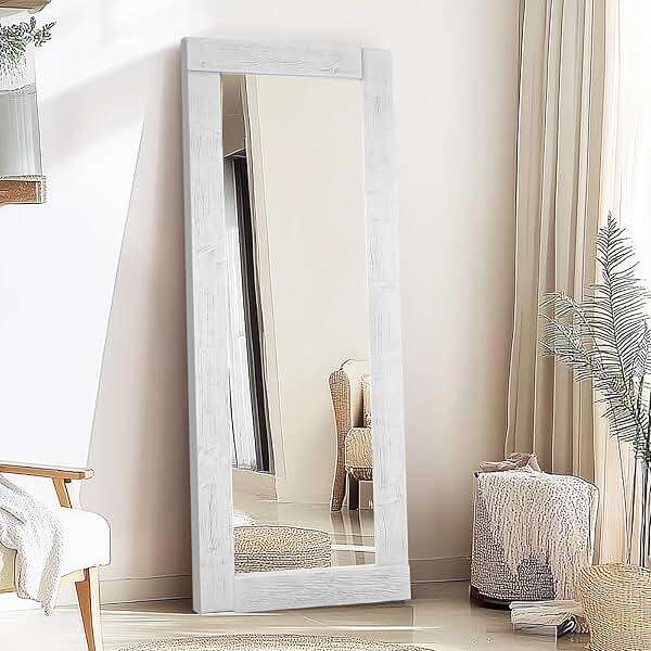 ABSWHLM Full Length Mirror 65"x24" – Solid Wood Frame, HD Tempered Glass, Wall Mounted & Leaning, Rustic Modern Decor for Bedroom, Living Room, Entryway, White - Image 1