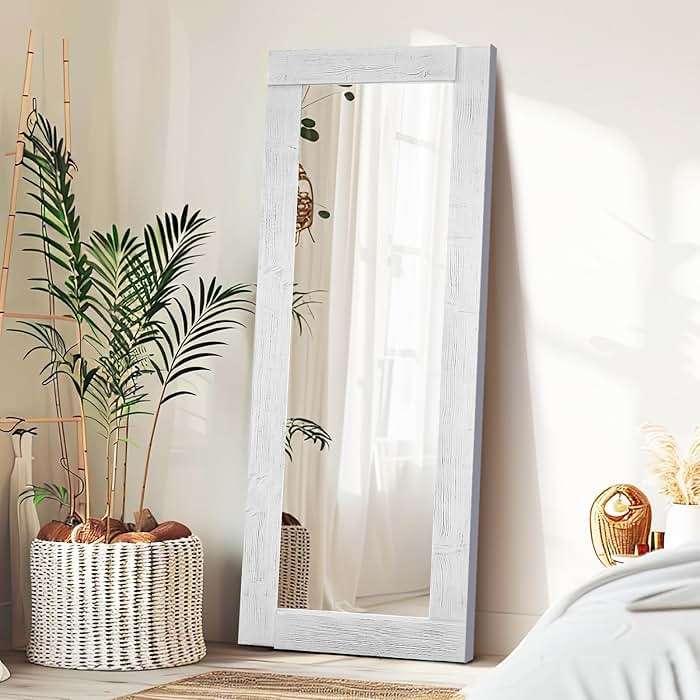 ABSWHLM Full Length Mirror 65"x24" – Solid Wood Frame, HD Tempered Glass, Wall Mounted & Leaning, Rustic Modern Decor for Bedroom, Living Room, Entryway, White - Image 5
