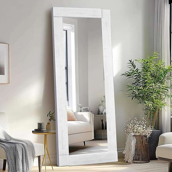 ABSWHLM Full Length Mirror 65"x24" – Solid Wood Frame, HD Tempered Glass, Wall Mounted & Leaning, Rustic Modern Decor for Bedroom, Living Room, Entryway, White - Image 6