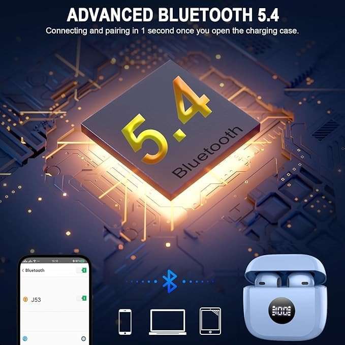 Wireless Earbuds Bluetooth 5.4 , Ear Buds LED Power Display Headphones 6D Stereo, Bluetooth Earbuds in-Ear Noise Cancelling Mic, 40H Playback Mini Case IP7 Waterproof Sports Earphones for Android iOS - Image 3
