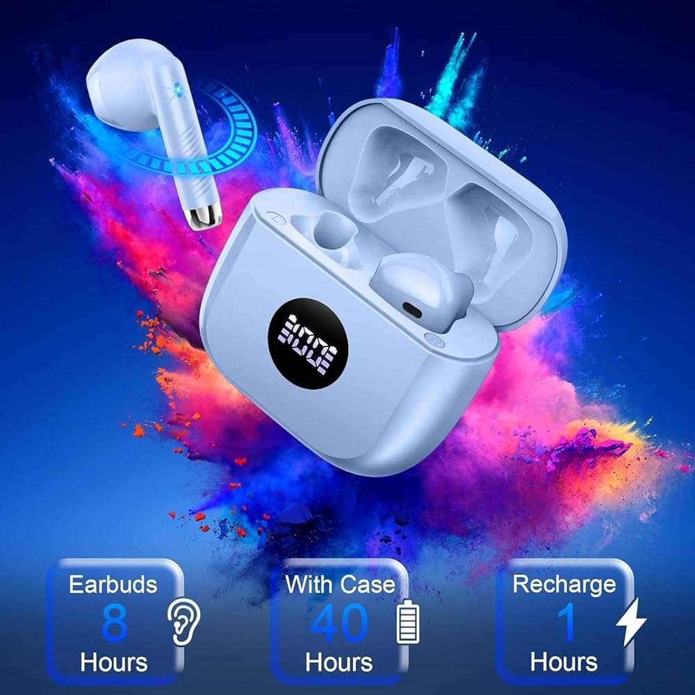 Wireless Earbuds Bluetooth 5.4 , Ear Buds LED Power Display Headphones 6D Stereo, Bluetooth Earbuds in-Ear Noise Cancelling Mic, 40H Playback Mini Case IP7 Waterproof Sports Earphones for Android iOS - Image 7