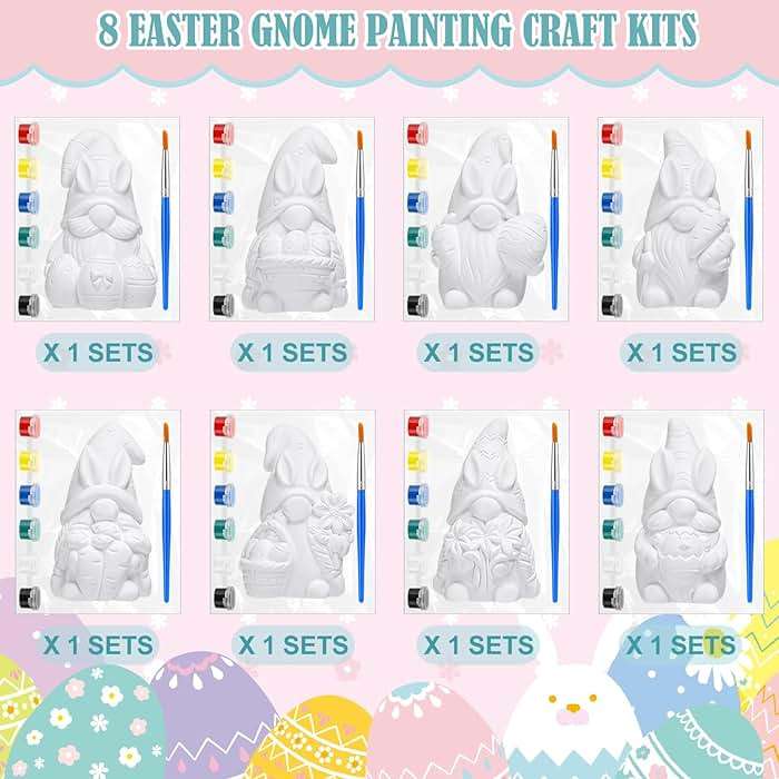 Foilswirl 8 Pcs Easter Gnome Ceramics to Paint Ready to Paint Your Own Ceramic Gnome Statues Easter DIY Unpainted Ceramics Paintable Figurines Kit Crafts with Brush Palette - Image 2