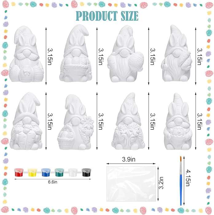 Foilswirl 8 Pcs Easter Gnome Ceramics to Paint Ready to Paint Your Own Ceramic Gnome Statues Easter DIY Unpainted Ceramics Paintable Figurines Kit Crafts with Brush Palette - Image 4