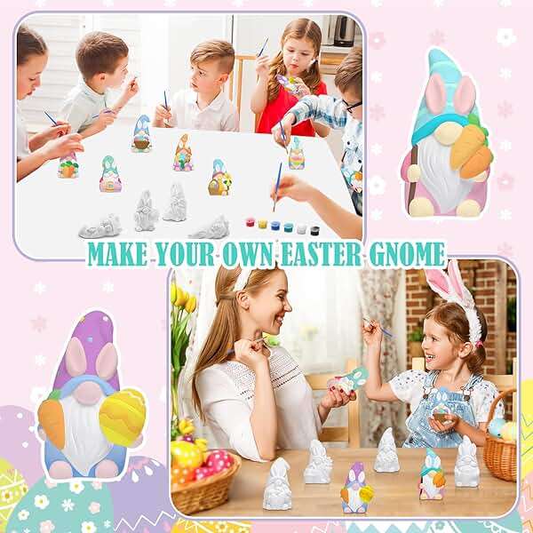 Foilswirl 8 Pcs Easter Gnome Ceramics to Paint Ready to Paint Your Own Ceramic Gnome Statues Easter DIY Unpainted Ceramics Paintable Figurines Kit Crafts with Brush Palette - Image 5