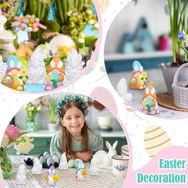 Foilswirl 8 Pcs Easter Gnome Ceramics to Paint Ready to Paint Your Own Ceramic Gnome Statues Easter DIY Unpainted Ceramics Paintable Figurines Kit Crafts with Brush Palette - Image 6