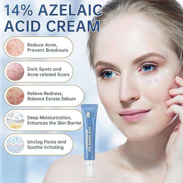 Azelaic Acid 14% Acne Cream for Redness Relief, Dark Spots, Facial Serum with Niacinamide & Vitamin C Prevent Acne Breakouts, Azelaic Acid Serum for Balance Excess Sebum & Soothe Irritation, 1 Oz. - Image 2
