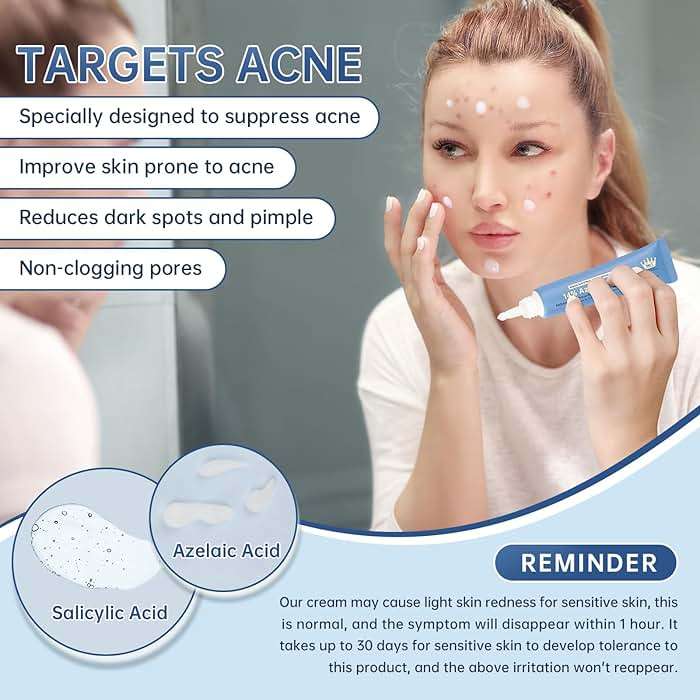 Azelaic Acid 14% Acne Cream for Redness Relief, Dark Spots, Facial Serum with Niacinamide & Vitamin C Prevent Acne Breakouts, Azelaic Acid Serum for Balance Excess Sebum & Soothe Irritation, 1 Oz. - Image 4