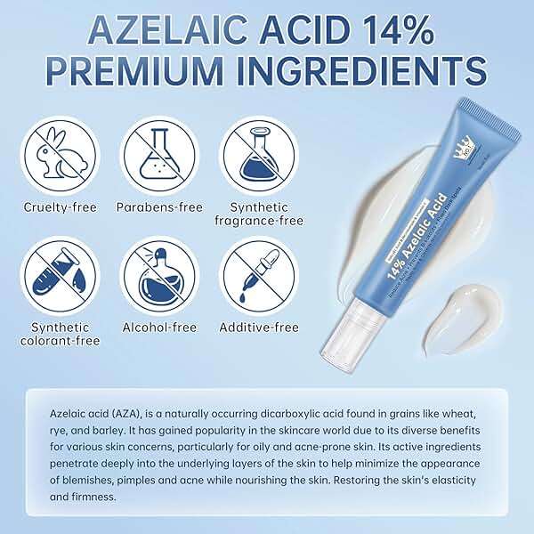 Azelaic Acid 14% Acne Cream for Redness Relief, Dark Spots, Facial Serum with Niacinamide & Vitamin C Prevent Acne Breakouts, Azelaic Acid Serum for Balance Excess Sebum & Soothe Irritation, 1 Oz. - Image 6