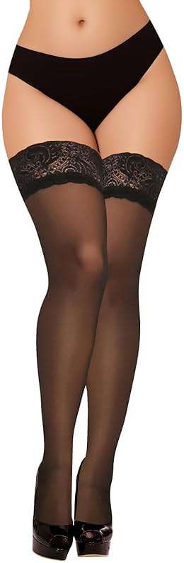 Buauty Black Thigh High Stockings for Women – Lace Top Sexy Thigh Highs Pantyhose, Plus Size Sheer Black Tights - Image 1