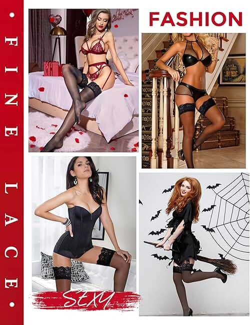 Buauty Black Thigh High Stockings for Women – Lace Top Sexy Thigh Highs Pantyhose, Plus Size Sheer Black Tights - Image 6