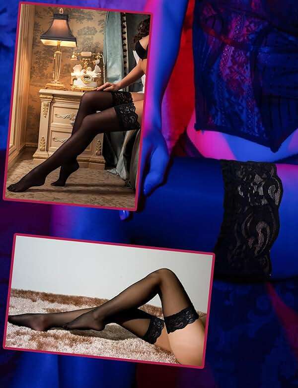 Buauty Black Thigh High Stockings for Women – Lace Top Sexy Thigh Highs Pantyhose, Plus Size Sheer Black Tights - Image 7