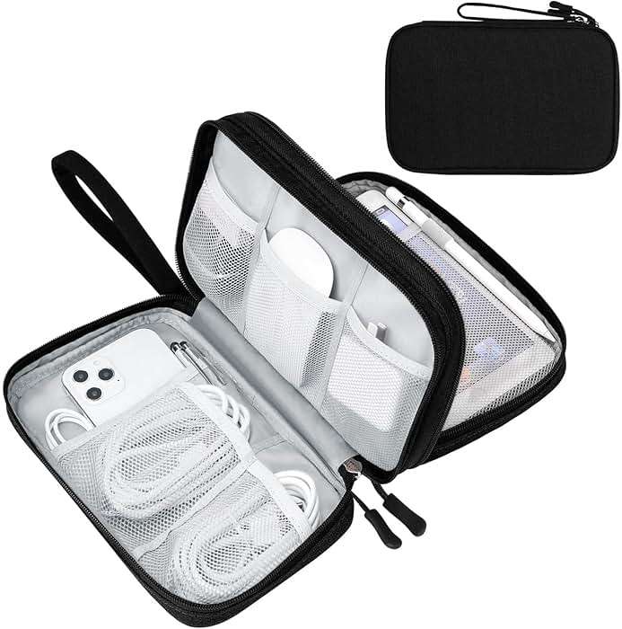 FYY Electronic Organizer, Large Travel Cable Organizer Bag Pouch Electronic Accessories Carry Case Portable Waterproof Double Layers All-in-One Storage Bag for Cable, Cord, Charger, Phone, Black - Image 1