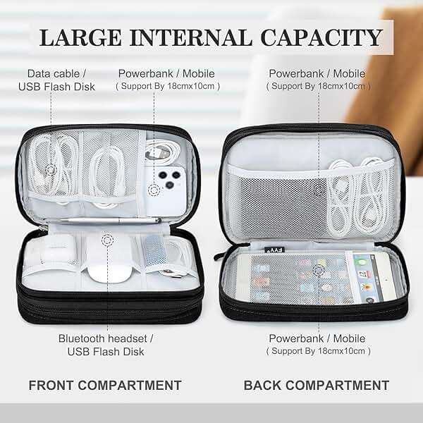 FYY Electronic Organizer, Large Travel Cable Organizer Bag Pouch Electronic Accessories Carry Case Portable Waterproof Double Layers All-in-One Storage Bag for Cable, Cord, Charger, Phone, Black - Image 3
