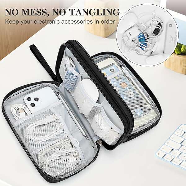 FYY Electronic Organizer, Large Travel Cable Organizer Bag Pouch Electronic Accessories Carry Case Portable Waterproof Double Layers All-in-One Storage Bag for Cable, Cord, Charger, Phone, Black - Image 5