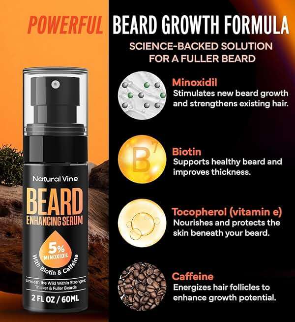 5% Minoxidil Beard Growth Oil for Men: Minoxidil for Men Beard Hair Regrowth Serum with Biotin and Caffeine - Unleash Your Wildness with Stronger Thicker Fuller Beard 2 FL OZ/60mL - Image 3