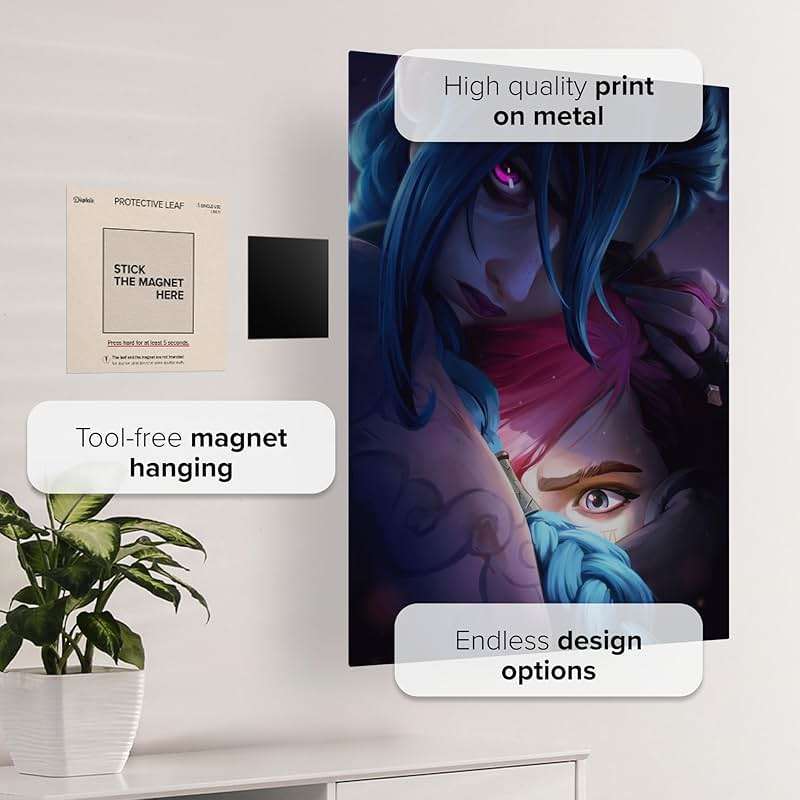 Displate Metal Poster Arcane - League of Legends Season 2 - Easy Magnetic Mounting - Jinx and Vi Collectible Gift - Room Decor Bedroom Wall Posters - 12.6x17.7 in - Image 3