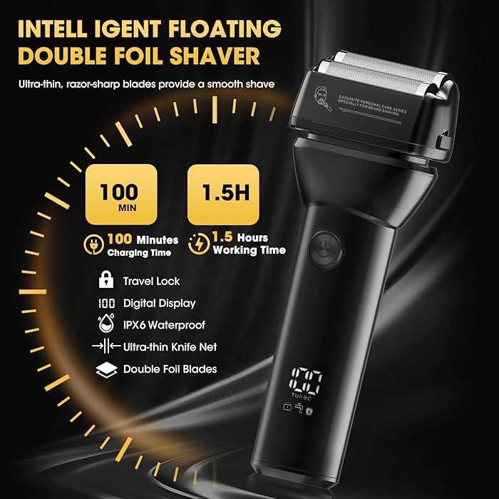 Dumite 4 in 1 Hair Clippers for Men, Professional T-Blade Trimmer, Electric Foil Shaver, Nose Hair Trimmer, Cordless, LCD Display, Grooming Kit(Black) - Image 4
