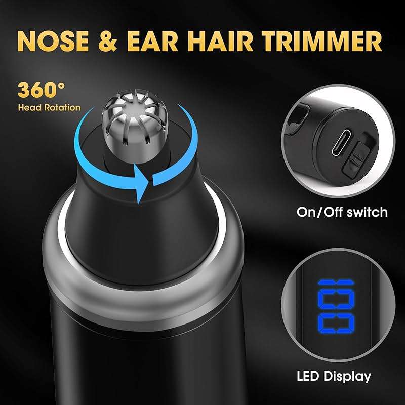 Dumite 4 in 1 Hair Clippers for Men, Professional T-Blade Trimmer, Electric Foil Shaver, Nose Hair Trimmer, Cordless, LCD Display, Grooming Kit(Black) - Image 5