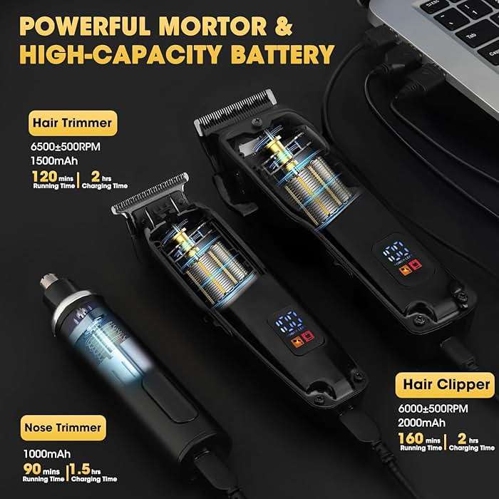 Dumite 4 in 1 Hair Clippers for Men, Professional T-Blade Trimmer, Electric Foil Shaver, Nose Hair Trimmer, Cordless, LCD Display, Grooming Kit(Black) - Image 6