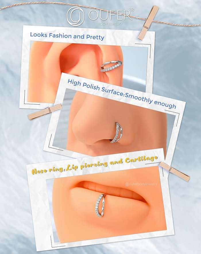 OUFER Nose Rings Silver, 20G Double Hoop 8MM Nose Rings, Seamless Stainless Steel Rook Daith Piercing Jewelry for Women & Men - Image 5