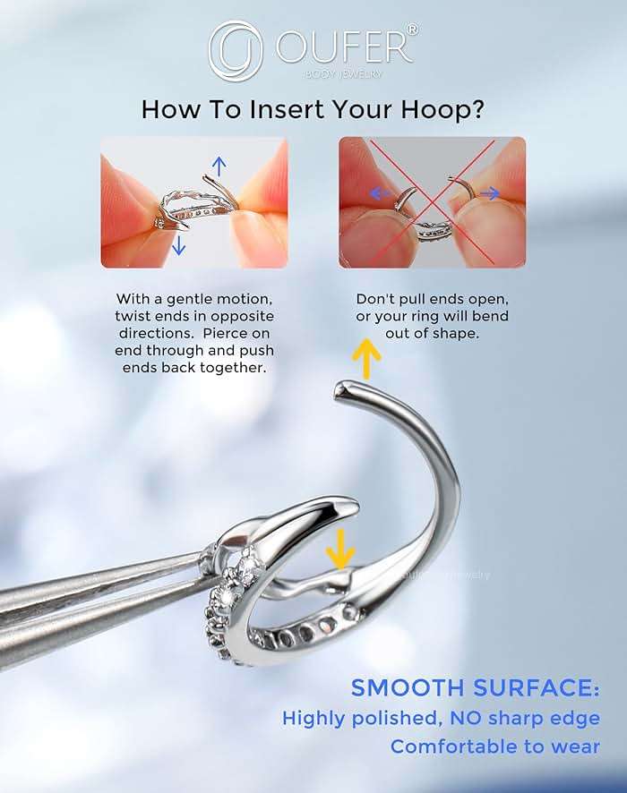 OUFER Nose Rings Silver, 20G Double Hoop 8MM Nose Rings, Seamless Stainless Steel Rook Daith Piercing Jewelry for Women & Men - Image 6