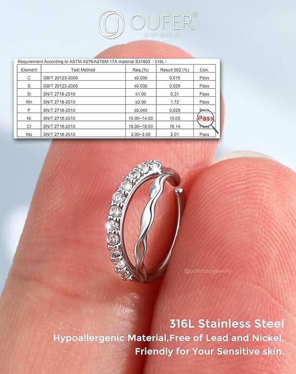 OUFER Nose Rings Silver, 20G Double Hoop 8MM Nose Rings, Seamless Stainless Steel Rook Daith Piercing Jewelry for Women & Men - Image 7