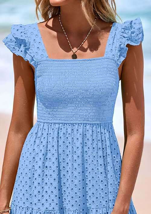 PRETTYGARDEN Womens Summer Square Neck Maxi Dresses Cap Sleeve Eyelet Smocked Tiered A Line Flowy Long Dress with Pockets - Image 5