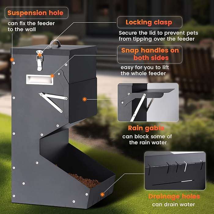 PKNYBZH Automatic Dog Feeder for Large Breed Outdoor, 25lbs Galvanized Gravity Dog Food Dispenser and Pet Feeder for Large Dogs, Cats, Chicken, Ducks, Deer - Image 3