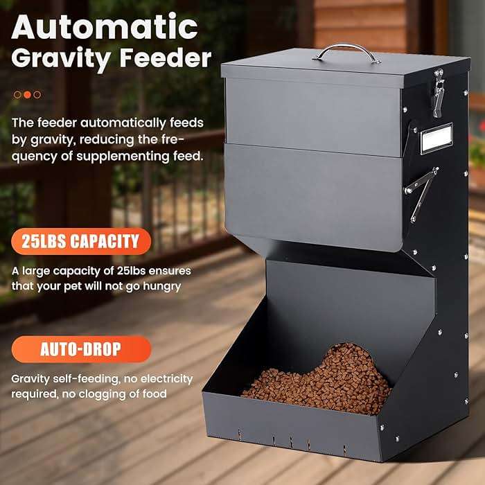 PKNYBZH Automatic Dog Feeder for Large Breed Outdoor, 25lbs Galvanized Gravity Dog Food Dispenser and Pet Feeder for Large Dogs, Cats, Chicken, Ducks, Deer - Image 4
