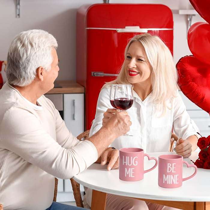 Pickmesh Valentines Coffee Mug Set of 6, 10 oz Valentines Mugs with Handle Pink Red White Ceramic Enamel Cups for Gift Party Supplies - Image 4