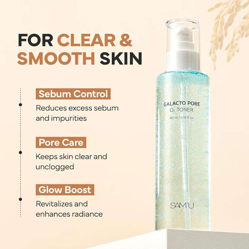 SAM'U Galacto Pore O2 Toner, Pore Refining & Hydrating Hyaluronic Acid Toner with PHA & Alcohol-Free Witch Hazel, Gentle Exfoliating Daily Care, Face Toner for Women, 6.08 fl oz - Image 3