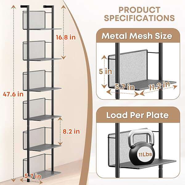 Docnest 6 Tier Ladder Shelf Wall Mounted, 47.6 Inch Metal Bookshelf Organizer, Modern Floating Shelves for Plants Books Home Decor, Black - Image 2