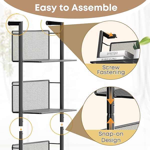 Docnest 6 Tier Ladder Shelf Wall Mounted, 47.6 Inch Metal Bookshelf Organizer, Modern Floating Shelves for Plants Books Home Decor, Black - Image 3