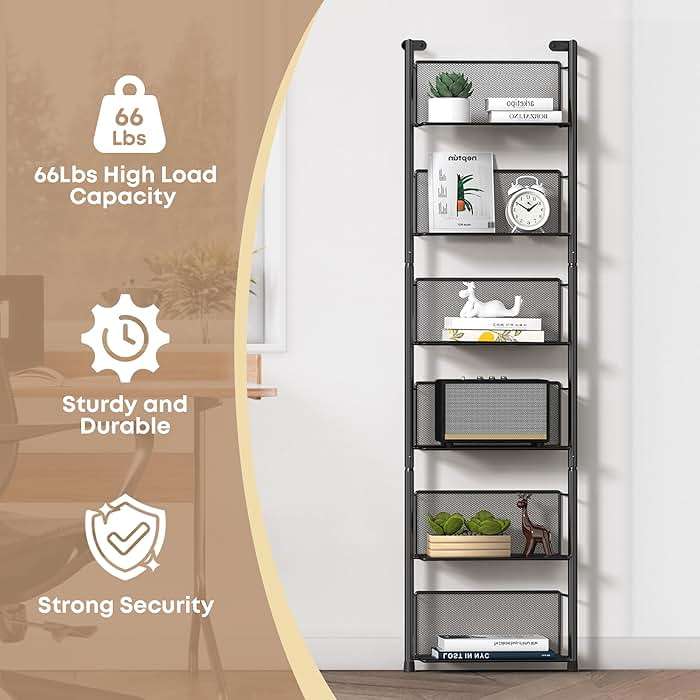Docnest 6 Tier Ladder Shelf Wall Mounted, 47.6 Inch Metal Bookshelf Organizer, Modern Floating Shelves for Plants Books Home Decor, Black - Image 6