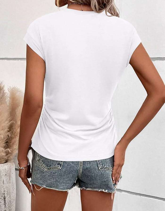 Bliwov Womens Summer Tops Cap Sleeve Crew Neck T Shirts Spring Trendy Fashion Outfits Business Beach Vacation Blouses Clothes - Image 2