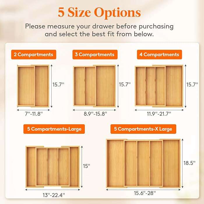 Lifewit Utensil Organizer for Kitchen Drawer, Expandable Cooking Utensil Tray, Cutlery Silverware Flatware Holder, Wood Adjustable Spatula Tools Storage Divider, 33 -56x38cm, Natural and Black - Image 2