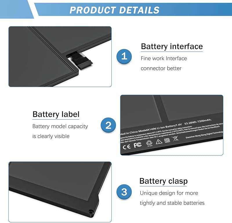 YUERYE A1466 Battery Compatible with MacBook Air 13 inch A1466(Mid 2012, Mid 2013, Early 2014, Early 2015,2017) A1369(Late 2010, Mid 2011 Version) 7200mAh fits A1496 A1405 A1377 [Upgraded 3.0] - Image 2