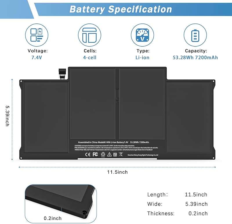 YUERYE A1466 Battery Compatible with MacBook Air 13 inch A1466(Mid 2012, Mid 2013, Early 2014, Early 2015,2017) A1369(Late 2010, Mid 2011 Version) 7200mAh fits A1496 A1405 A1377 [Upgraded 3.0] - Image 3