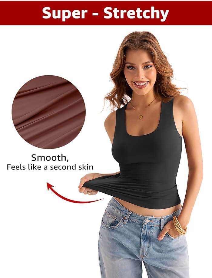 EasyGala Womens Double Lined Scoop Neck Tank Tops Basic Slim Fit Sleeveless Shirts Y2K Summer Going Out Outfits - Image 3