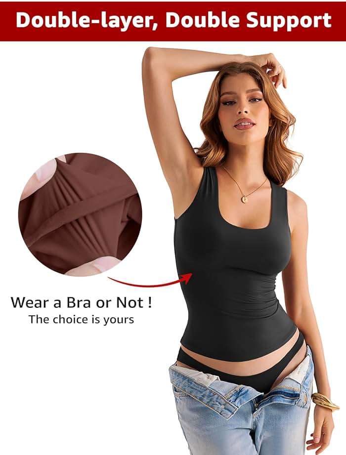 EasyGala Womens Double Lined Scoop Neck Tank Tops Basic Slim Fit Sleeveless Shirts Y2K Summer Going Out Outfits - Image 4