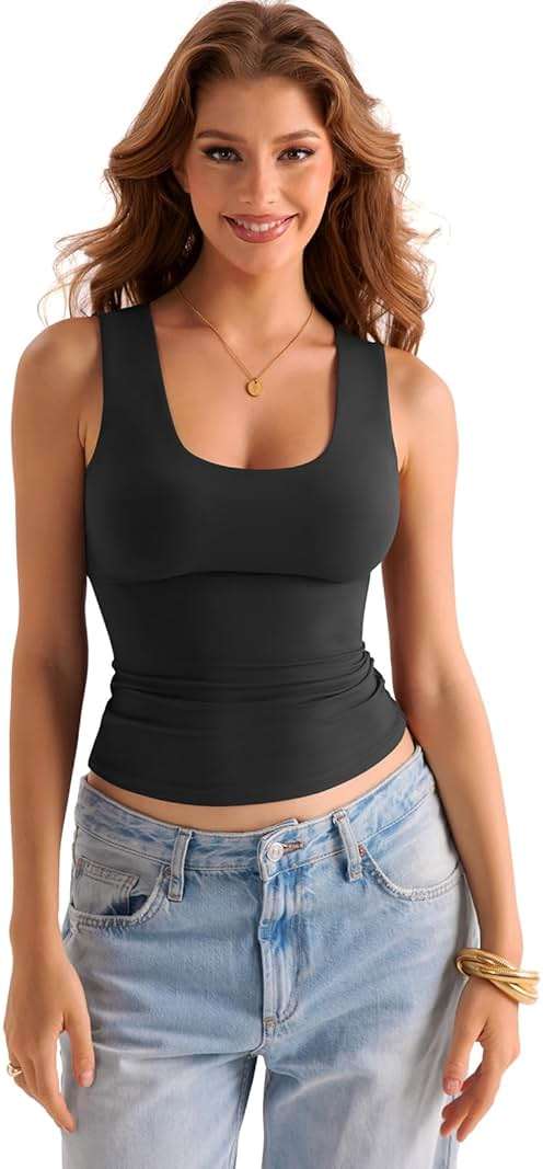 EasyGala Womens Double Lined Scoop Neck Tank Tops Basic Slim Fit Sleeveless Shirts Y2K Summer Going Out Outfits - Image 6