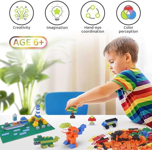 1100 Pieces Building Bricks, Compatible with Lego Classic Building Blocks Bulk with Baseplates, Doors Windows and Wheels, STEM Creative Construction Toys for 6 7 8 9 10 11 12 Year Old - Image 7